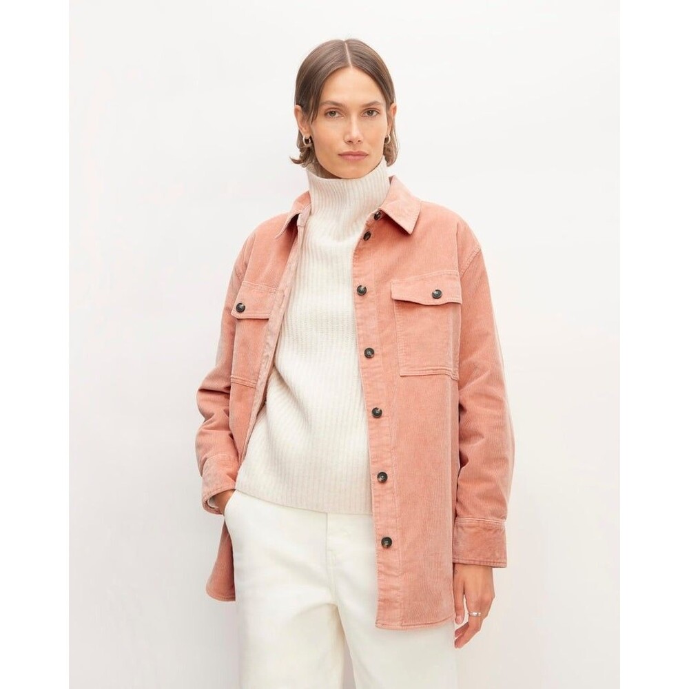 Everlane Women’s Oversized Corduroy Button Front Shirt Jacket Rose Pink XXS